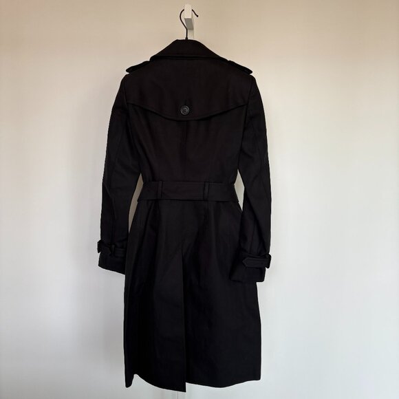 Burberry Double-Breasted Belted-Waist Black Trench Coat Size 0 - Picture 2 of 11
